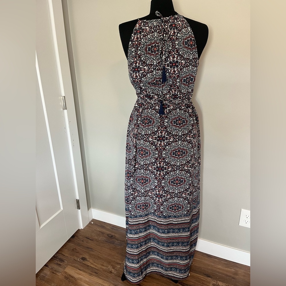 Athleta L Maxi Dress Island Life Iron Blue Built In Bra Support - Picture 4 of 10